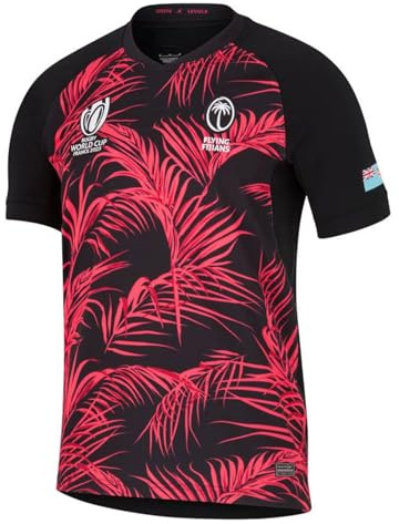 OUSHOP 2023 Fijian 7S World Cup Rugby Jersey, Home/Away Rugby Short Sleeve Pro Jersey, Men's Competition Cotton Jersey Graphic T-Shirt, Training Football Jersey Breathable Black red-M