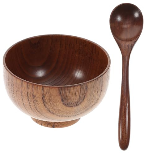 MAGICLULU Ensemble Bol Et Cuillère En Bois D'Acacia 9.5 Cm Vaisselle Écologique Pour Riz Salades Et Fruits Usage Quotidien Maison Et Restaurant