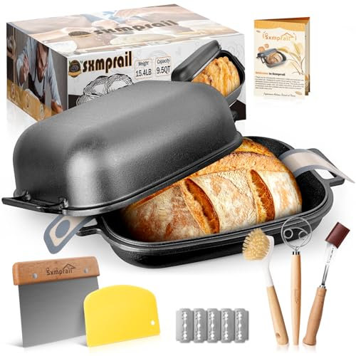 Cloche Loaf Dutch Oven, Pre-Seasoned, 9.5QT, 13 LBS Heavy Duty, Non-Stick, Large Cast Iron Bread Pan With Lid, Oval Cloche for Sourdough Artisan Baking