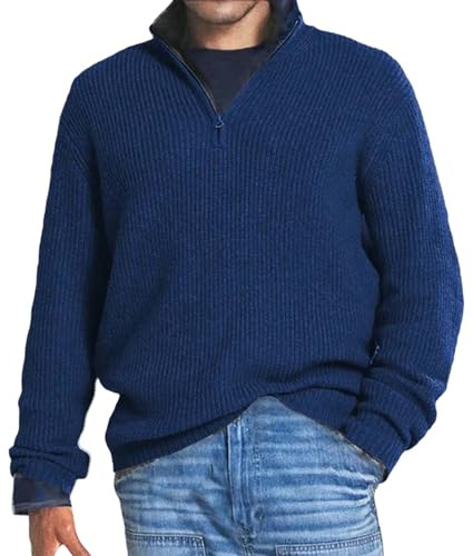 VaiKanhai Maglione da uomo e da lavoro, elegante maglione invernale a maglia, in cotone, caldo a maglia grossa, casual, caldo, a maniche lunghe con strappi, da uomo, casual, sport, blu scuro53, XL