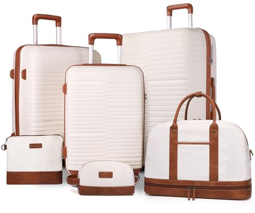 BOLOSTA Suitcase Lightweight 6 Piece Trolley Carry On Suitcase Sets with TSA Lock ABS Hard Shell Travel Luggage Sets with Spinner Wheels for Travel