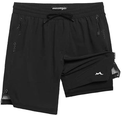 maamgic Boys Athletic Shorts with Liner Youth 2 in 1 Active Running Basketball Sports Soccer Shorts with Zipper Pockets Black 10/12
