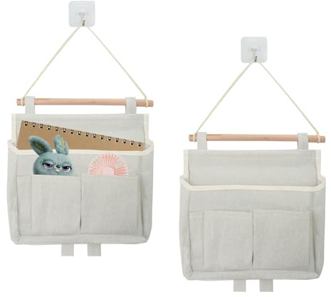 Surplex Organizador Colgante para Puerta y Pared, 2 Bolsas Colgar En Pared de Almacenamiento Impermeable Tela De Lino de Bolsillo Ancho Baldas Colgantes para Dormitorio Baño Cocina y Oficina