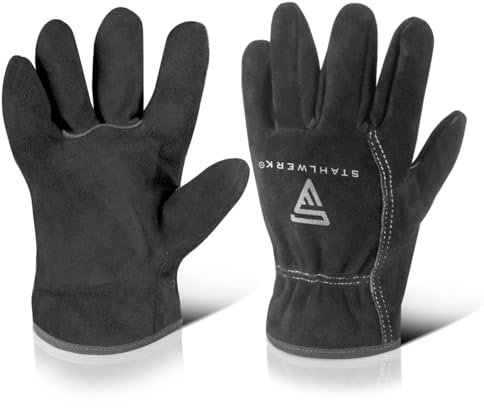 STAHLWERK Gants de soudeur | Gants de protection contre la chaleur | Gants de travail | Gants résistants à la chaleur en croûte de cuir de haute qualité pour le soudage et la découpe au plasma