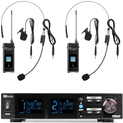Power Dynamics PD522B UHF Funkmikrofon Set – 2x Bodypack mit Display, 2x Headset Mikrofon & Lavalier Mikrofon Kabellos – Wireless Microphone für Bühne, DJ & Karaoke, Drahtloses Mikrofon inkl. Case