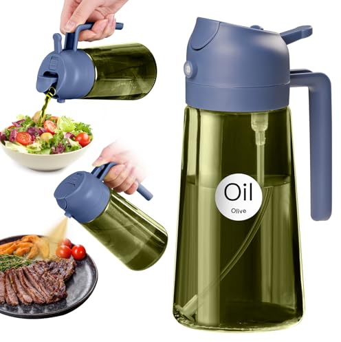 YARRAMATE Spruzzatore per olio scuro da 470 ml, con blocco della luce, per cucinare, 2 in 1, protezione dai raggi UV per la cucina, bottiglia di olio di vetro verde di alta qualità, flacone spray per