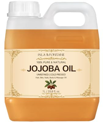 ISLA & FONTANE Jojoba Oil – 1L (33.8 fl oz) | 100% Pure & Natural | Golden, Unrefined, Cold Pressed | Hexane-Free Carrier Oil for Skin, Hair, Face, Nails & Body Moisturizing