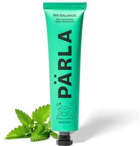 PÄRLA BIO Balance Probiotic Toothpaste - Oral Probiotic for Gum Health & Fresh Breath - SLS-Free, Vegan, Cruelty-Free Teeth Whitening - Plastic-Free, Travel-Friendly Tube - Fresh Mint, 75m