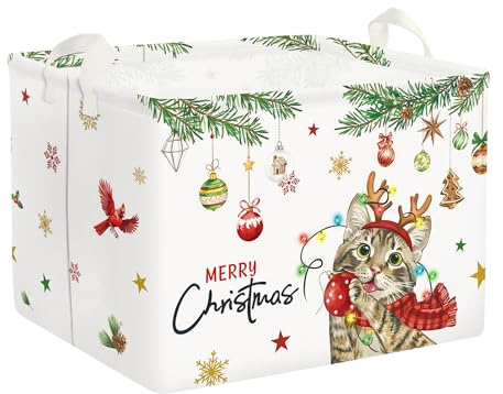 Clastyle Ceste Biancheria Bambini Animale Domestico di Natale Cestino Giocattoli Vestiti Fiocco di Neve per Ragazzo Ragazza Cestino Portaoggetti per Bagno Cameretta Bucato, Gato, 40x30x30 cm