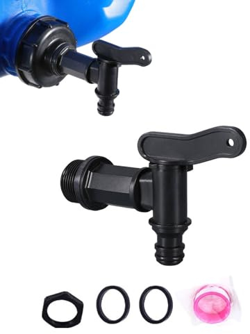 HUVZOR Robinets d'écoulement pour citerne d'eau de pluie, robinet 3/4 en plastique de rechange avec joint contre-écrou bande d'étanchéité pour réservoir d'eau de pluie, avec joints en caoutchouc