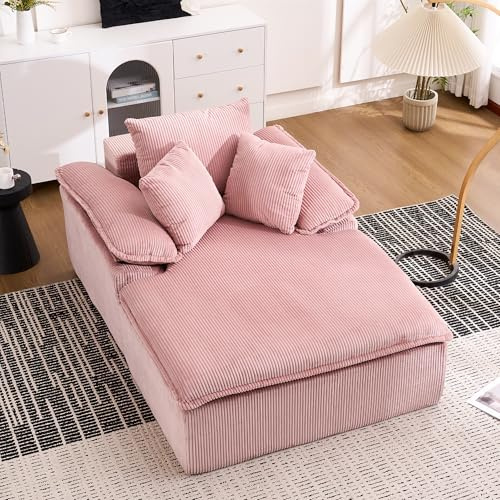 Lazy Bubble soffa – 46 cm hög relaxsoffa utan montering, modern manchestersoffa med mjuka vadderade armstöd, inomhus loungefåtölj för vardagsrum, läshörn och kontor, molndesign (rosa manchester)