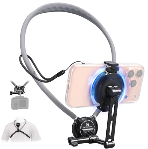 K&F CONCEPT 2 en 1 Support pour Cou Téléphone Portable Magnétique+Clip Gris