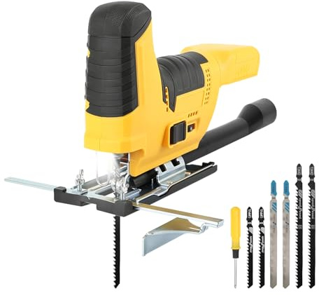 Seghetto alternativo a batteria compatibile con batterie DEWALT da 18V e 20V, 2800 giri/min, senza spazzole, con 7 velocità, taglio obliquo a ±45°, corsa di 18 mm per legno, metallo e PVC