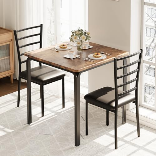 AffinityFurn 3 Piece Dining Room Set, Modern Dining Table Set for 2, Compact Breakfast Bar Table Set, Rectangular Table with Chairs, Ideal for Small Kitchens & Dining Rooms(Retro)