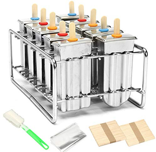 Ensemble de 10 moules à glace maison, acier inoxydable 304, moule à glace réutilisable avec support de bâtonnets