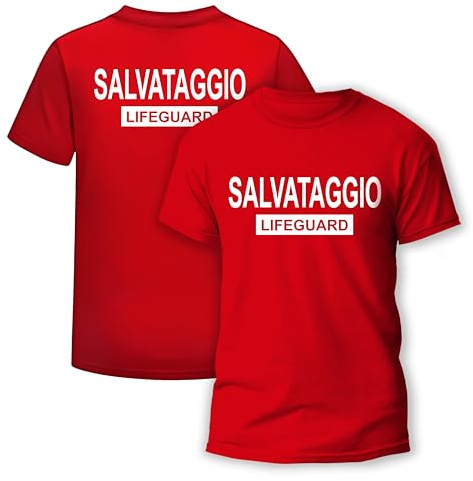 t-shirteria - Maglietta Bagnino Uomo - Comoda, 100% Cotone Traspirante - Professionale, Facilmente Riconoscibile in Situazioni di Emergenza - (Salv Lifeguard Uomo, L)