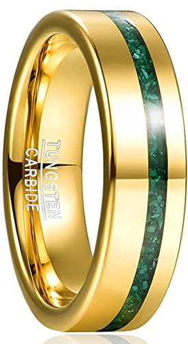 NUNCAD 6mm Tungsten Wedding Ring for Men Women Malachite Inlay Engagement Ring Polished Finish Comfort Fit Size 6