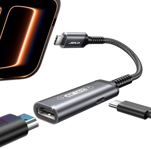 JSAUX USB C to HDMI with PD Charger Adapter, 2-in-1 Type C to HDMI 4K@30Hz/100W Charging Compatible with iPhone 17 Pro Max/Air/ 16 Pro Max/15 Pro Max,Samsung S24/S23,MacBook,Dell,Steam Deck,ROG Ally