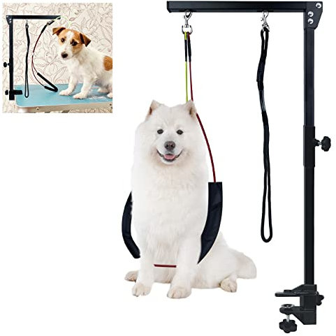 YRHome Faltbarer Fellpflege Arm Fellpflegearm Haustierpflegearm mit Klemme 35 Zoll höhenverstellbar Tierpflegearm mit Hundepflege Schlaufe und Zwei No-Sit-Hüfthaltern für Trimmtisch Schertisch