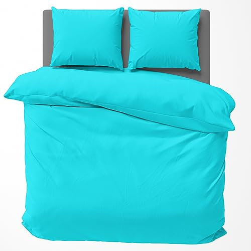Visaggio 4 teilig Bettwäsche 135x200 cm Baumwolle Uni Bettbezug Garnitur Set Einfarbig Türkis