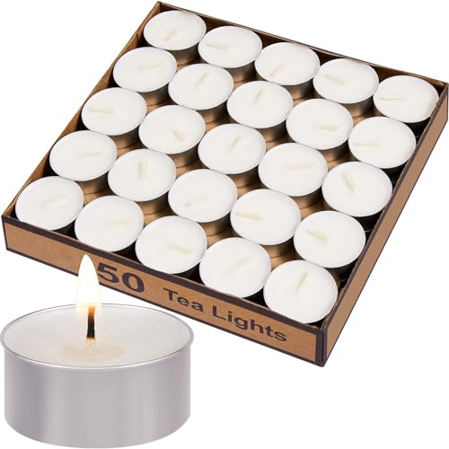 Hypmis 50-Pack Tea Lights Candles Bulk, 4.5 Hours Burns Tealight Candles