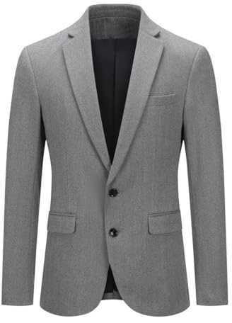 Allthemen Herr fiskbensmönster 2 knappar blazer tandad slag smal passform kostymjacka modern affärsjacka, Svart, L