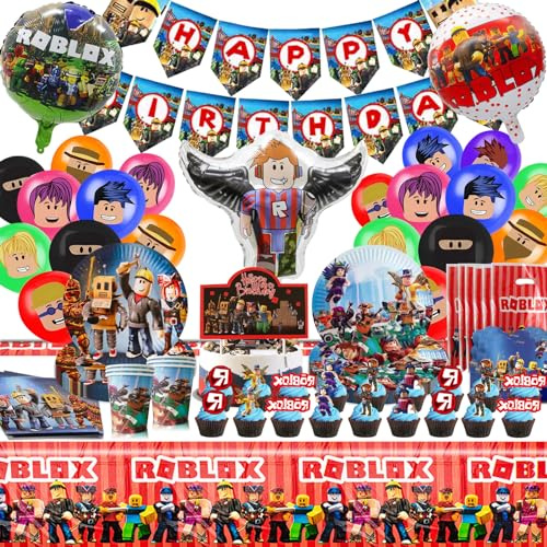 Decorazioni Compleanno, 121 Pezzi Stoviglie per Feste Tema, Includere Sacchetti da Regalo, Tovaglia etc, Decorazione per Bambini