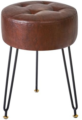 IBUYKE Kunstleder Runde Fußstütze Hocker, Make-up Eitelkeits Beistelltisch, PU Schminktisch Sitz, Pouf Couch Hocker, goldene Stahlbeine, Dunkelbraun L/G-31Z