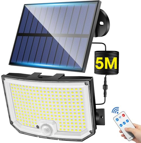 Lampe Solaire Extérieur 238LED 2000LM, Détecteur de Mouvement, 3 Modes, Télécommande, 2200mAh, Projecteur Éclairage