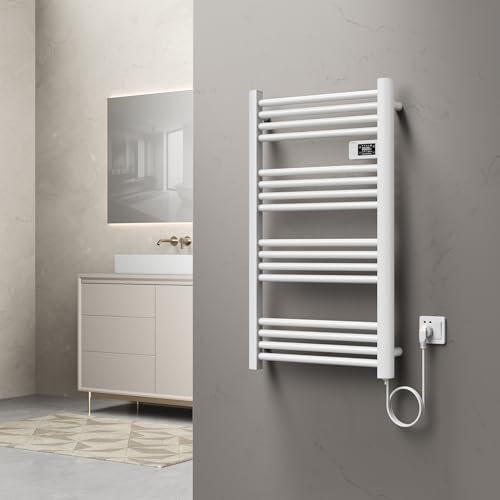 pro.tec Scaldasalviette Elettrico Bagno Scalda Asciugamani da Parete 96 x 54 cm Termoarredo Elettrico 500 W con Termostato Digitale Programmabile - Bianco