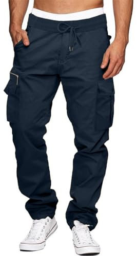 Elegancity Herren Cargohose Baumwolle Outdoorhose Lange Baggy Hose Arbeitshose Casual Freizeithose Pants für Männer Blau XL