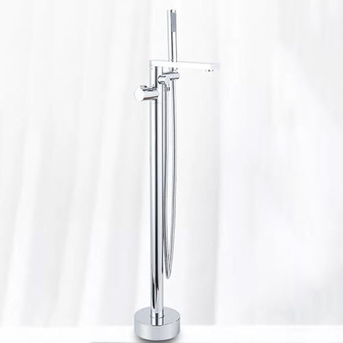 BiaoTeng Grifo de Pie Para Bañera Exenta Conexión G1/2 Frío y Caliente Salida Agua de 2 Funciones Latón Grifo de Suelo Para Bañera Cromo