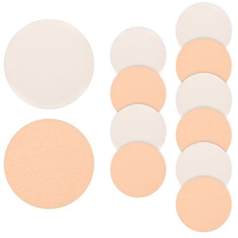 Jeffdad 12 Pcs Round Makeup Sponges, Facial Powder Puff Cosmetic Sponge Round Foam Pad Beauty Makeup Eye Foundation Powder Blender for All Skin Types Wet and Dry Dual Use(Skin color + white)