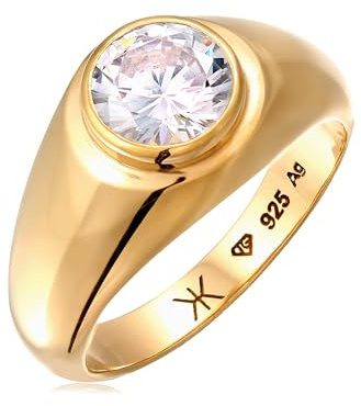 Kuzzoi Bague pour homme en argent 925 plaqué or 24 carats avec zircone - Chevalière avec pierre - Pour homme - Taille 60-66 - 0608232924