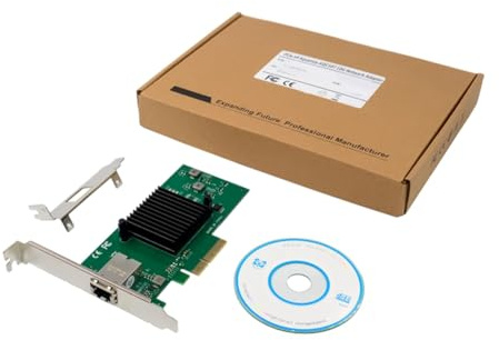 Goufride 1Set PCIeX4 10G NIC Adapter with AQC107 Chipset High Performances 10GbE Networks Adapter Only Single Port 10G Network Card Green PCIE X4 10Gigabit Network Card 10G Copper Cable Server NIC