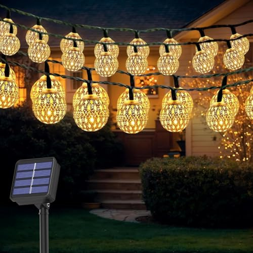 Sathychanpy 7M Guirnaldas Luces Exterior Solares,50 LED Cadena de Luces Solares para Exteriores,8 Modos Guirnalda de Luces,IP65 Impermeable,para Interiores y Exteriores Jardín,Navidad,Fiestas