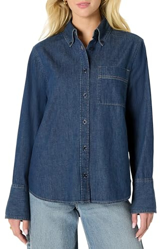 Amazon Essentials Chemise Boutonnée en Denim à Coupe Surdimensionnée Femme, Bleu Moyen Vintage, L