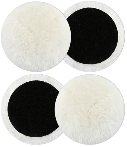 Lot de 4 Disques de Polissage 125mm en Laine, Tampon de Polissage avec Face en Laine d'agneau et Dos Adhésif pour Bosch Ponceuse Excentrique, Pad Polissage Voiture/Meubles/Phares/Sols en Liège