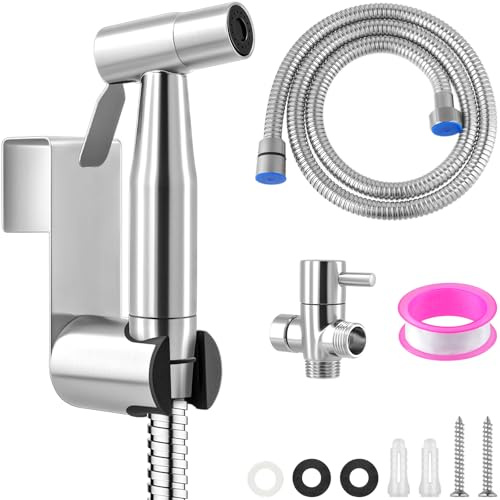 ECHOBUY douchette wc, Toilette Douchette à Main Bidet en Acier Inoxydable, Pulvérisateur de Bidet à Main - avecTuyau et Support y Vanne 3 voies (1/2) parfait Pour Hygiène Personnelle et Toilette