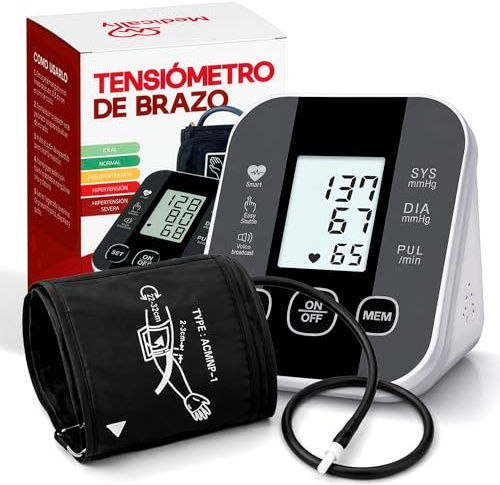 Medicaly Tensiometro de Brazo Automático - Monitor de Presión Arterial con Pantalla LCD - Medición Precisa SYS/DIA/PUL - Memoria de Datos - Ideal para Hogar y Control de Salud Diario.