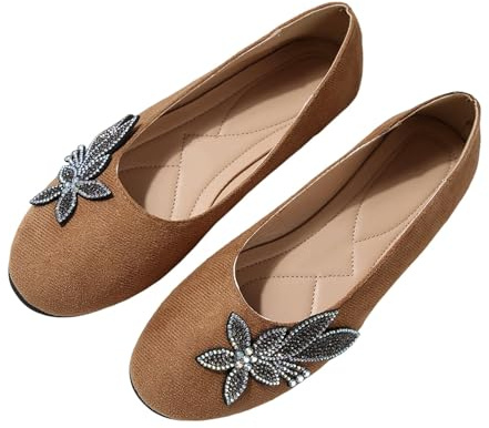 Ballerina skor, dam, loafers, lätta och bekväma, platta balet Mary Jane-skor med strass, eleganta, bekväma traditionella skor, brudskor, mockasiner, arbetsskor, fritidsskor