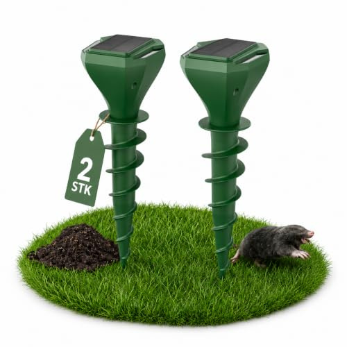 Maulwurf Vertreiber Solar 2er Set, Maulwurf Vertreiber Testsieger mit Ultraschall und Vibration zum Wühlmaus Vertreiben, Katzenschreck für Garten, Schutz für Rasen und Beete, IP65 Wetterfest