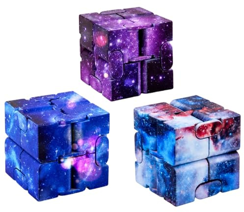 3 PCS Infinity Cube, Fidget Cube, Cube Fidget, Focus & Stress Relief Fidget, Portable Relaxation Tool for Office Classroom, Starlight Blue, Purple & Sea Blue Colours