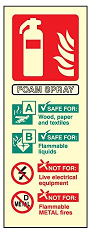 Photoluminescent Foam Fire Extinguisher ID Sign Portrait - 75mm x 200mm - FireShield