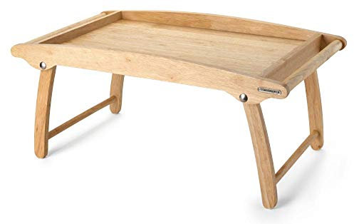 Continenta Vassoio da letto in legno di caucciù, tavolino da letto, vassoio per la colazione per il vostro letto, dimensioni: 61 x 35 x 7 cm