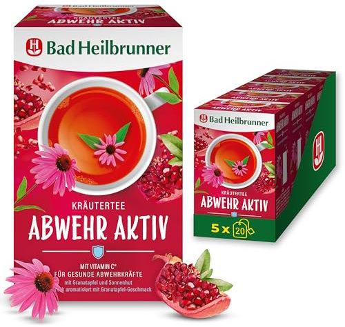 Bad Heilbrunner Abwehr Aktiv Kräutertee – Mit Vitamin C zur Unterstützung des Immunsystems, Hibiskus, Orangenblättern und Zitronengras (5 x 20 Filterbeutel)