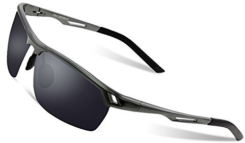DUCO Sonnenbrille für Herren Retro Polarisierte Sonnenbrille Ultraleichte Sportbrille Al-Mg Metallrahmen Fahrerbrille 8550 (Gunmetal/Grau)