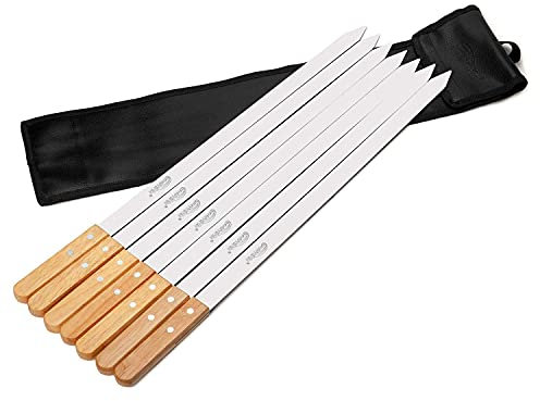 Goutime Spiedini Da Barbecue, Spiedini Extra Lunghi Da 60cm In Acciaio Inox Con Manico In Rovere Massiccio, spiedini acciaio inox lunghi,Set Di 7