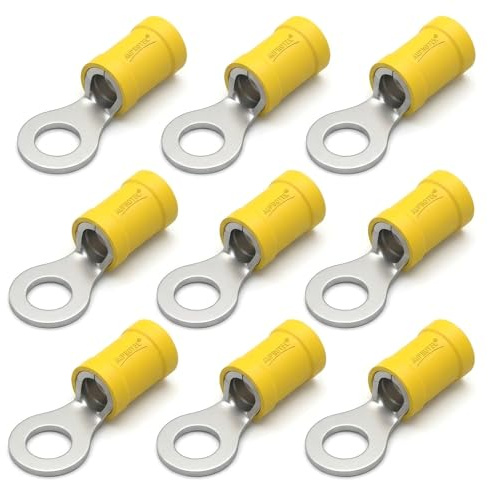 AUPROTEC 10x Ringkabelschuhe 4,0-6,0 mm² gelb Loch-Ø M10 Teillisoliert PVC RV Kabel-Verbinder aus Kupfer verzinnt
