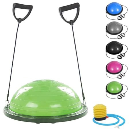 FMYBB70E Half Balance Ball with Rope (diametro 60 Cm) + Pompa | Palla Con Elastici Per Home Fitness, Pilates, Yoga, Palestra, Ginnastica | Allenamento Equilibrio, Forza, Stabilità e Resistenza (Verde)